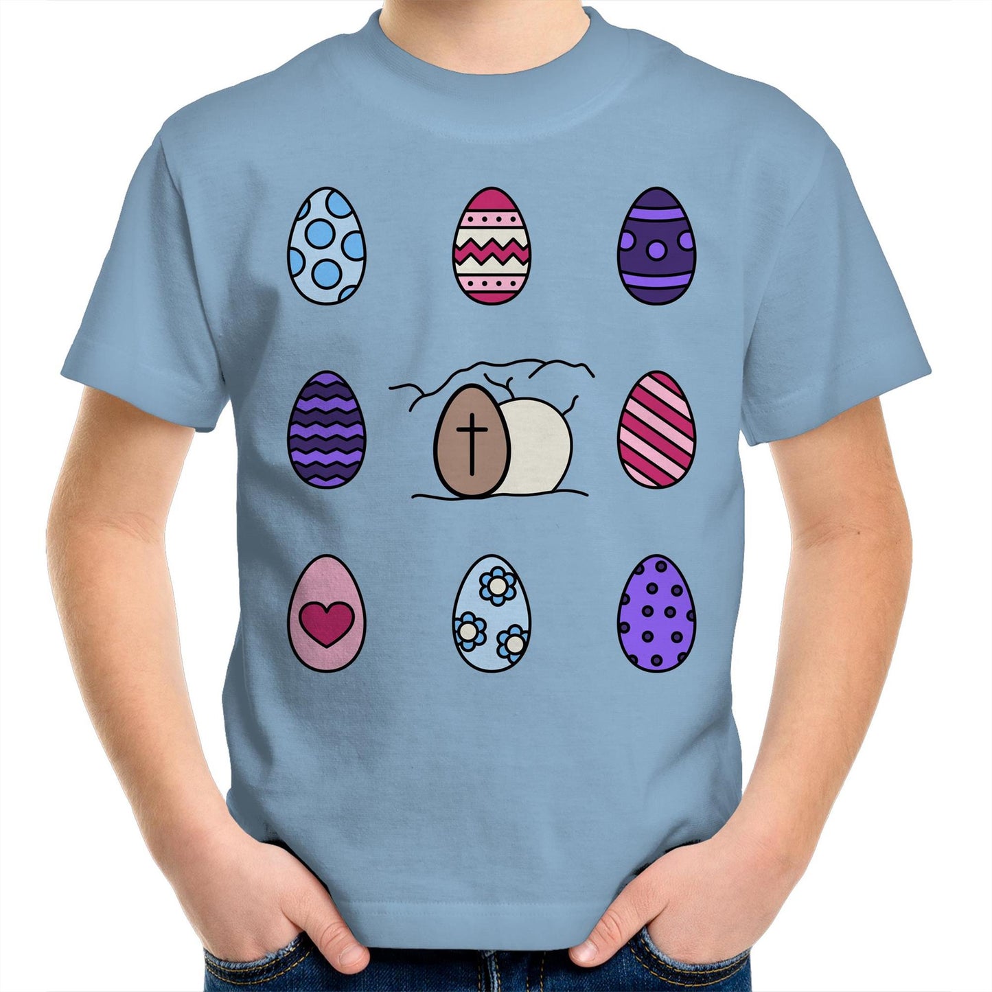 Easter Eggs and Jesus' Tomb Bright Chrisitan Kids Youth T-Shirt