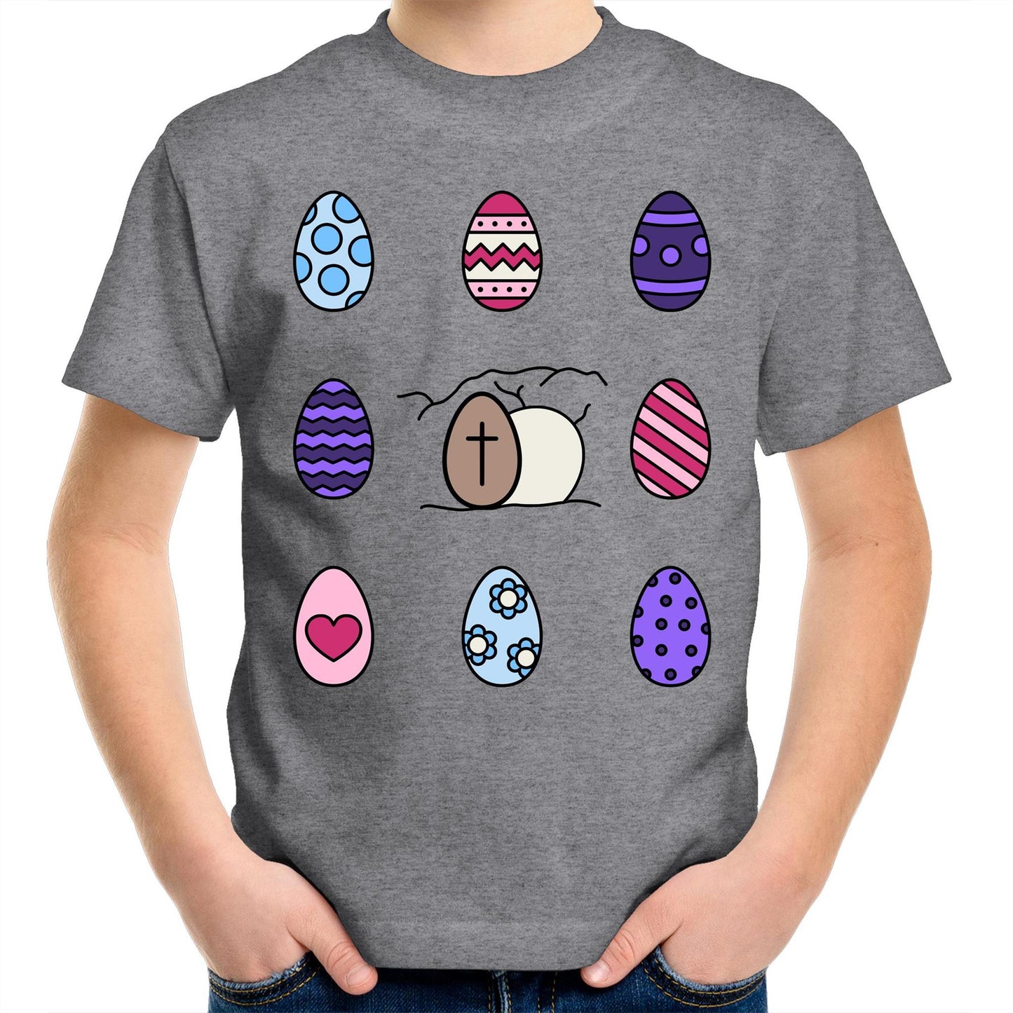 Easter Eggs and Jesus' Tomb Bright Chrisitan Kids Youth T-Shirt