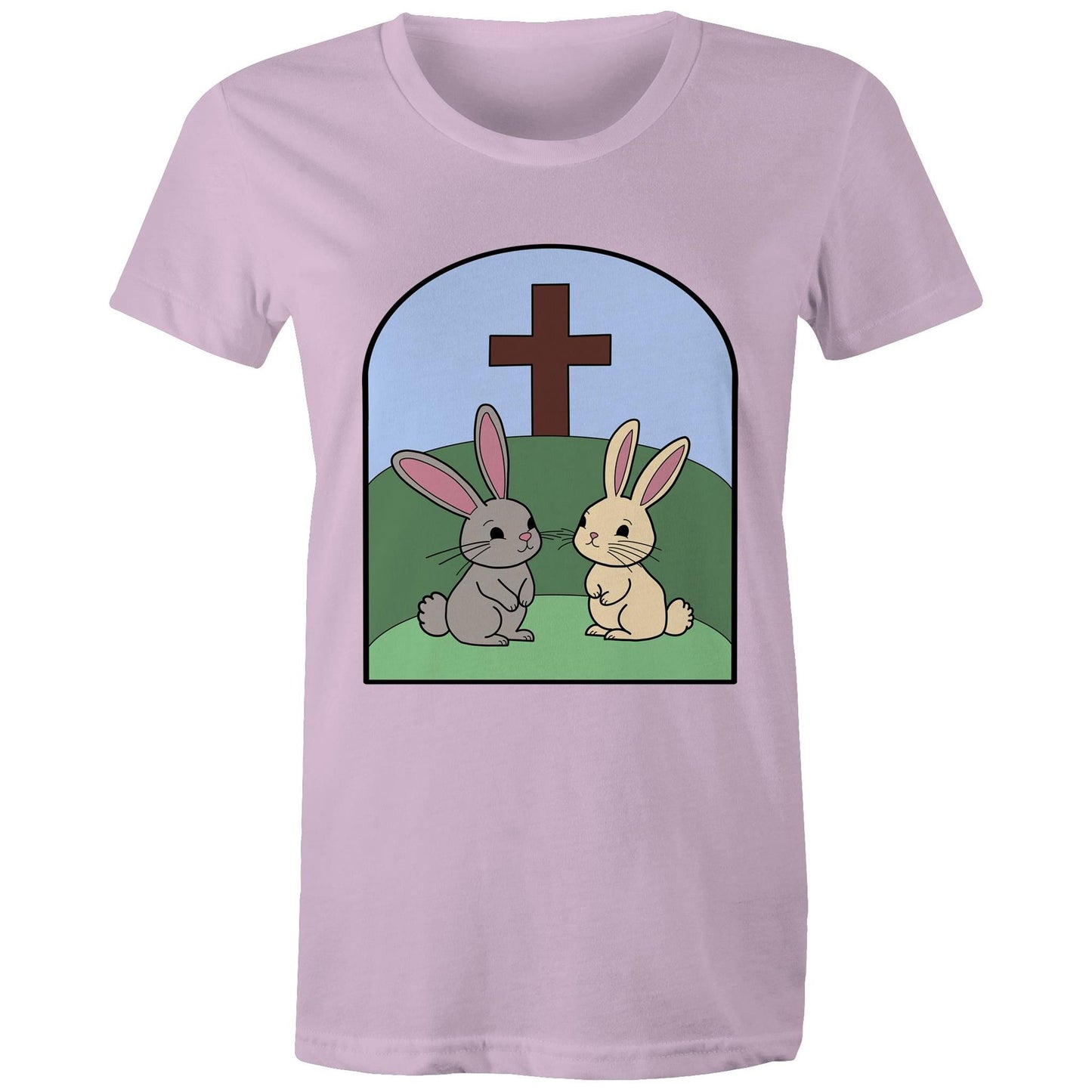 Easter Rabbits at the cross Christian Women's Tee