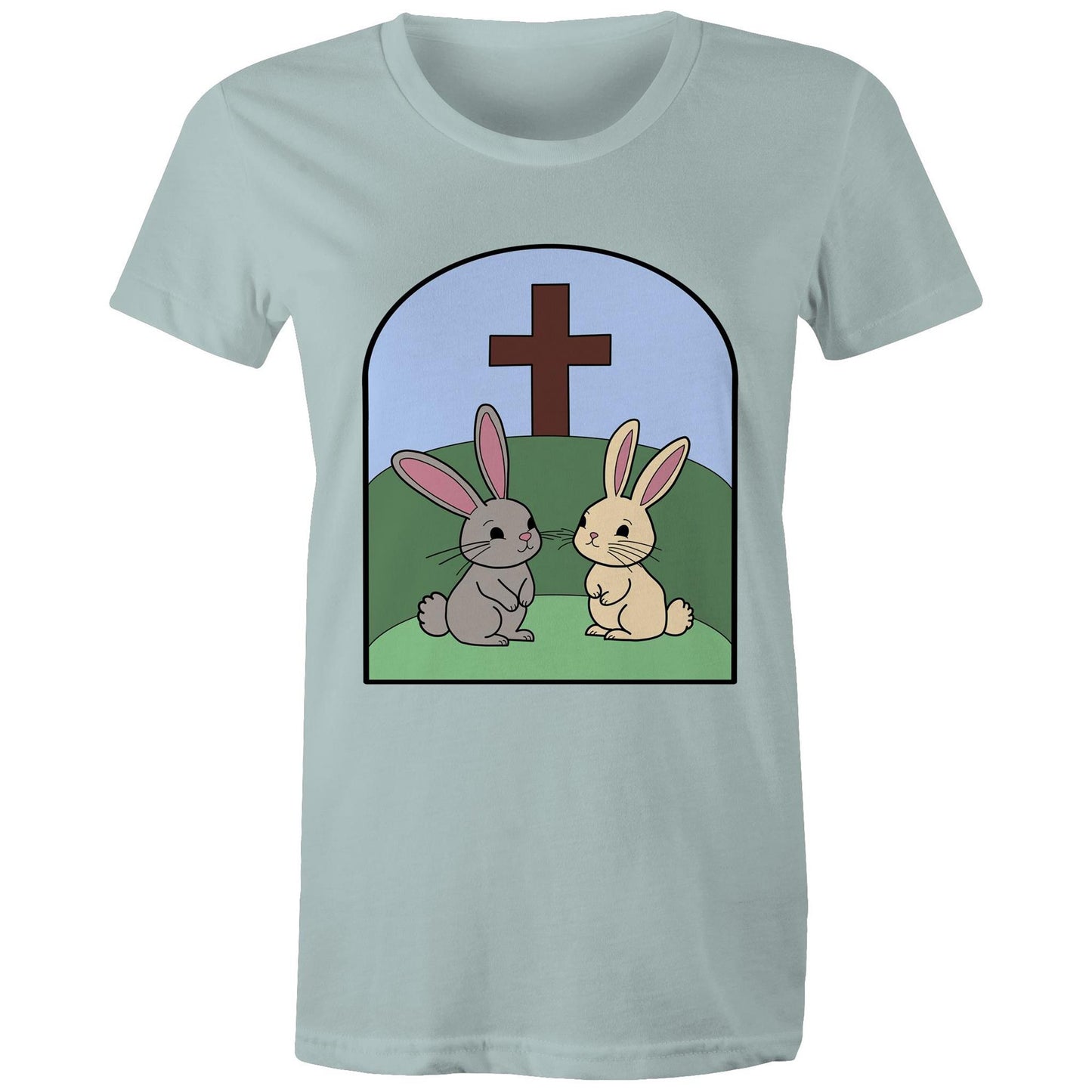 Easter Rabbits at the cross Christian Women's Tee