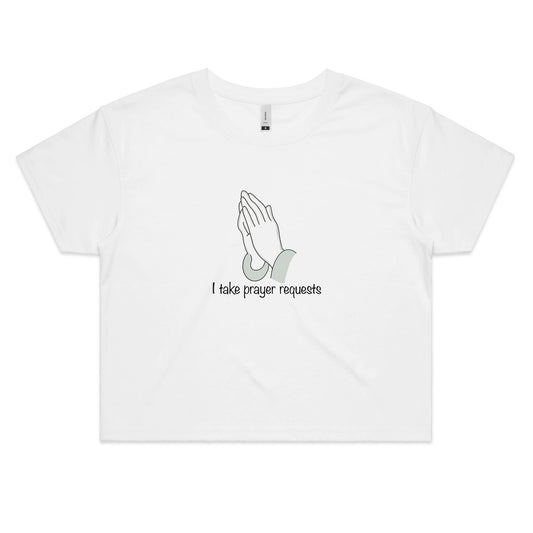 I Take Prayer Requests Women's Crop T-Shirt