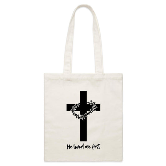 Jesus Christ Loved Me First Parcel Canvas Tote Bag