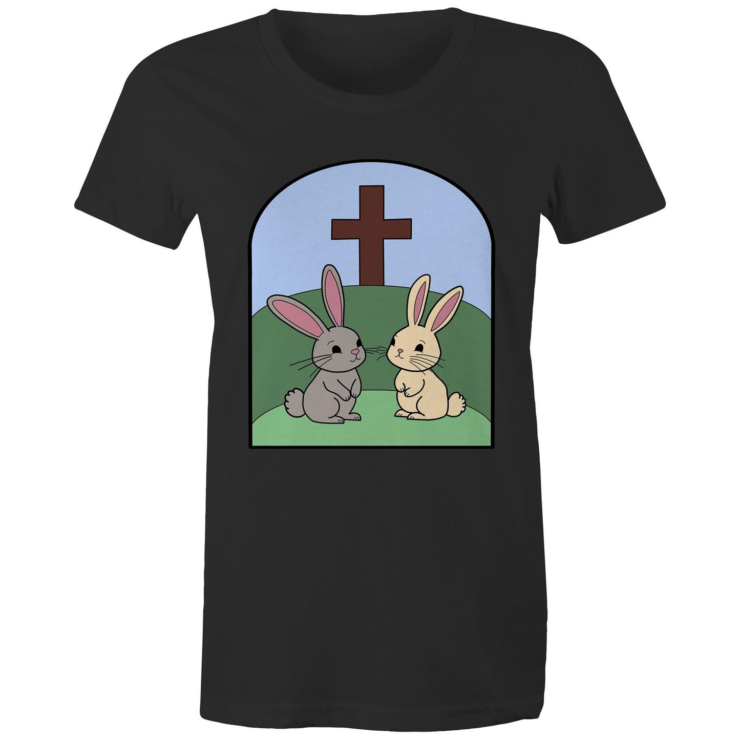 Easter Bunnies at the Cross Christian Women's Organic Tee