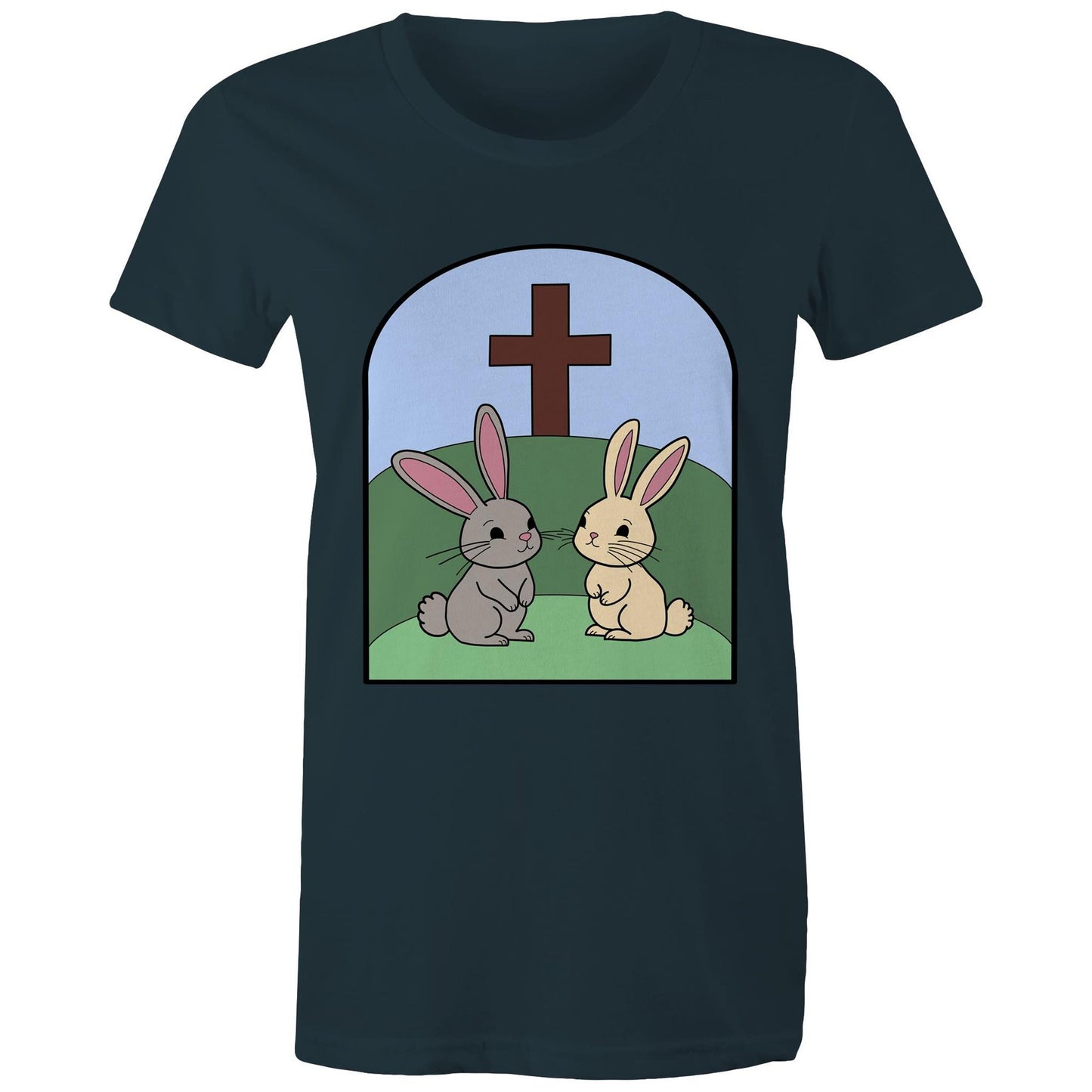 Easter Rabbits at the cross Christian Women's Tee