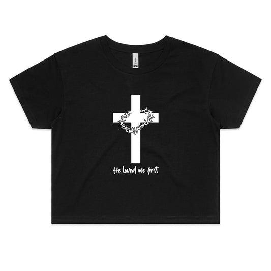 Jesus Christ Loved Me First Women's Crop Tee