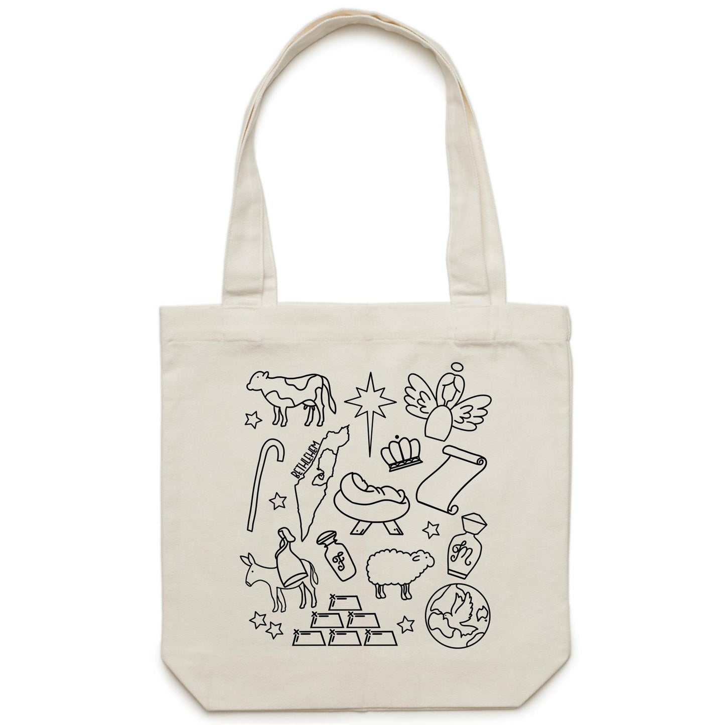 Christmas Nativity Sketch Canvas Tote Bag (Carrie Style)