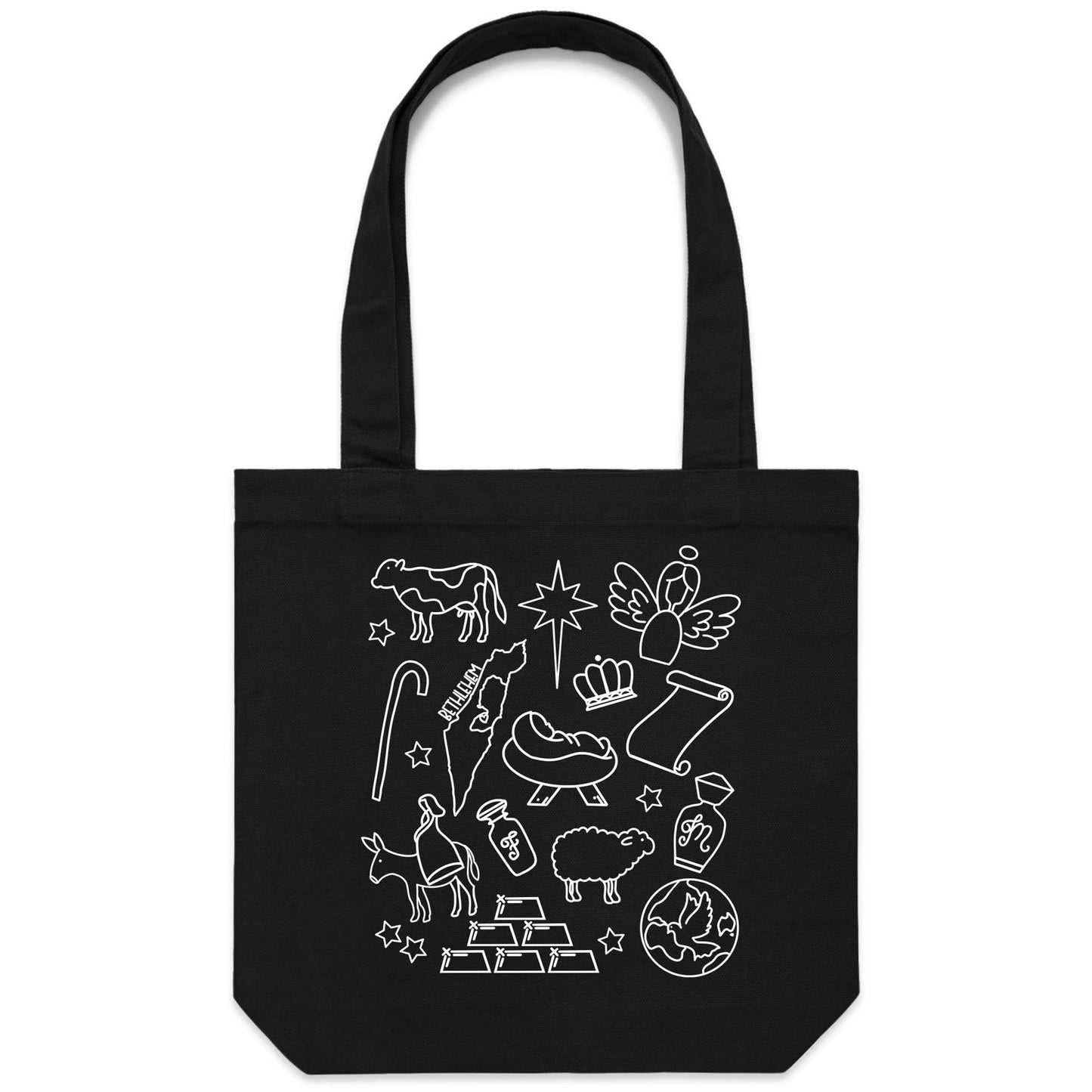 Christmas Nativity Sketch Canvas Tote Bag (Carrie Style)