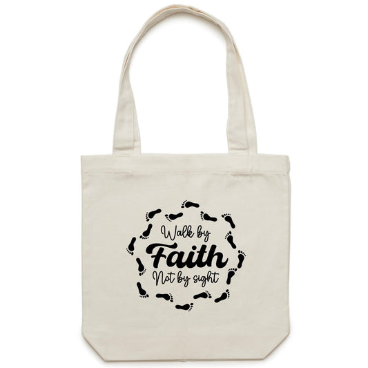 Walk by Faith Bible Verse Canvas Tote Bag (Carrie)