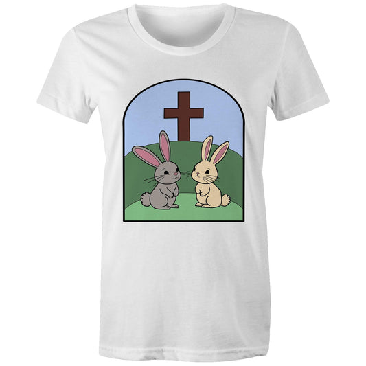 Easter Bunnies at the Cross Christian Women's Organic Tee