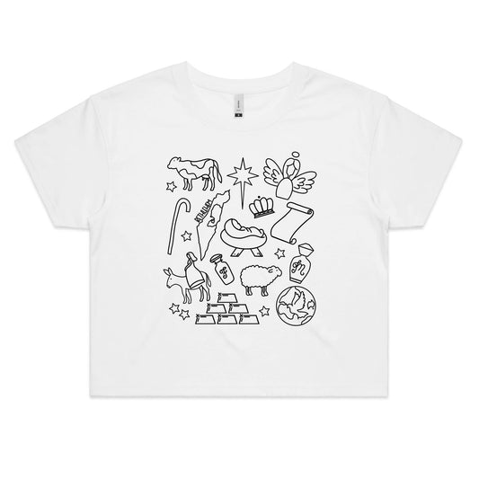 Christmas Nativity Sketch Women's Crop Tee