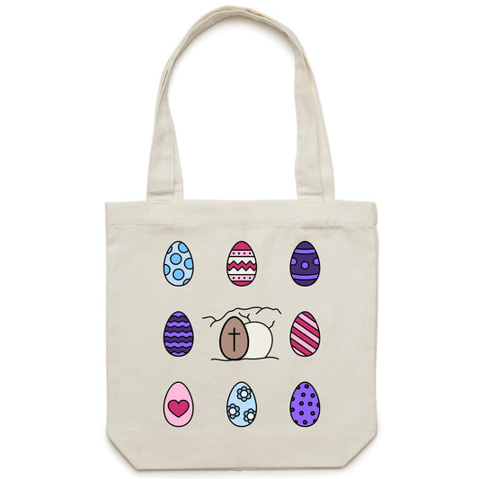 Easter Eggs and Jesus' Tomb Bright Chrisitan Canvas Tote Bag - Carrie