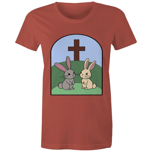 Easter Rabbits at the cross Christian Women's Tee